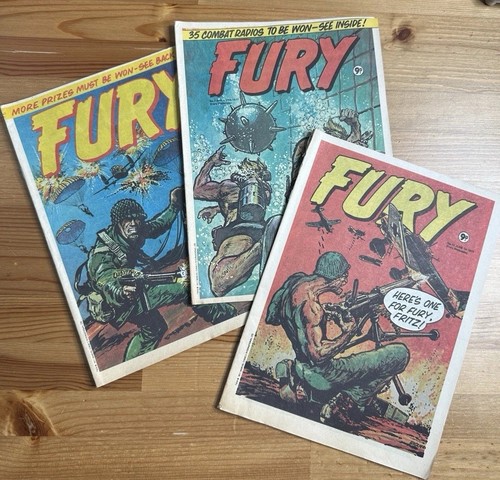 Vintage FURY War Comic Lot - 3er Set (1970er) - Classic British War Comics