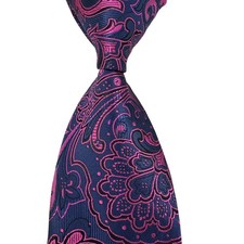 New Luxury Paisley Rose Dark Blue Woven Skinny Silk Classic Men's Tie Necktie