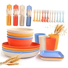 Wheat Straw Dinnerware Sets for 4, Unbreakable Dish Sets Wheat Straw Plates, 