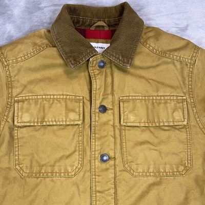 #ad OLD NAVY Canvas Chore Coat Men’s Small Utility Field Barn Jacket Corduroy Collar $34.89