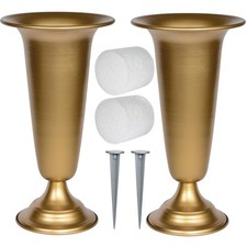 METAL CEMETERY VASE FLOWER VASES WITH METAL BASE AND STAKES FOR HOME TABLETOP CE