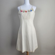 Boho Embroidered Cotton Sun Dress Womens Medium Beach Vacation Paradise Resort