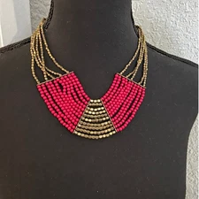 Zad Gold and Pink Multilayer Beaded Women's Boho Necklace NWT