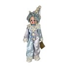 Vintage Premier Porcelain Blue Haired Harlequin Clown Girl Doll With Stand