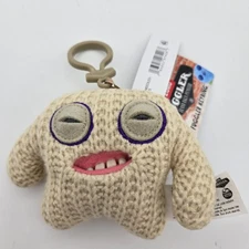 Fuggler Plush Clip-On Keyring Mr Needles White 4” Funny Ugly Monster Toy