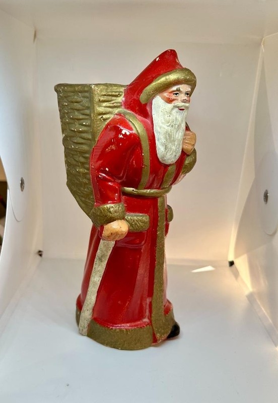Santa Christmas Candy Container Rare Original Antique Paper Mache 1910 8.5 Inch