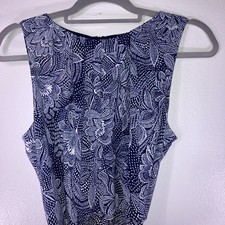 London Times Women's 6 Blue White Floral Sleeveless Belted Lined Dress Classic