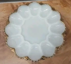 VTG Anchor Hocking Fire King, White and Gold Trim Deviled Egg Serving Plate Tray