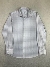 Mizzen Main Leeward Dress Shirt Mens Large Blue Check Stretch Trim Fit Made USA