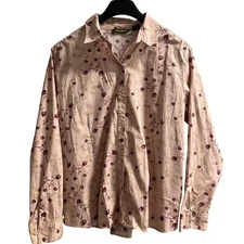 Eddie Bauer Top Womens XXL Pink Floral Cotton Button Up Blouse Preppy Casual