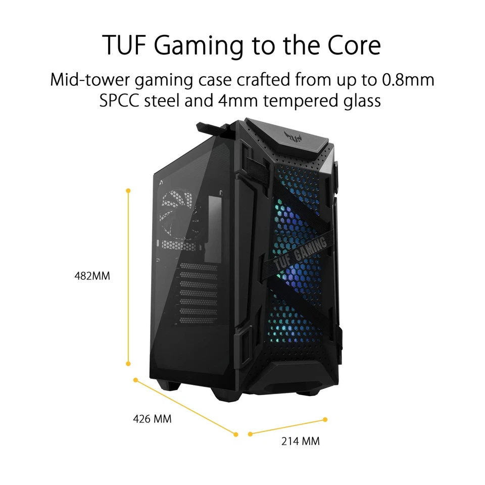 TUF Gaming GT301 ATX Case ARGB Fans Tempered Glass Compact Design Black - Image 2 of 4