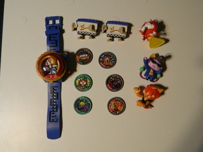 Yokai Watch Toy Lot 5 Figures, watch, and 6 medals used (Watch Untested)