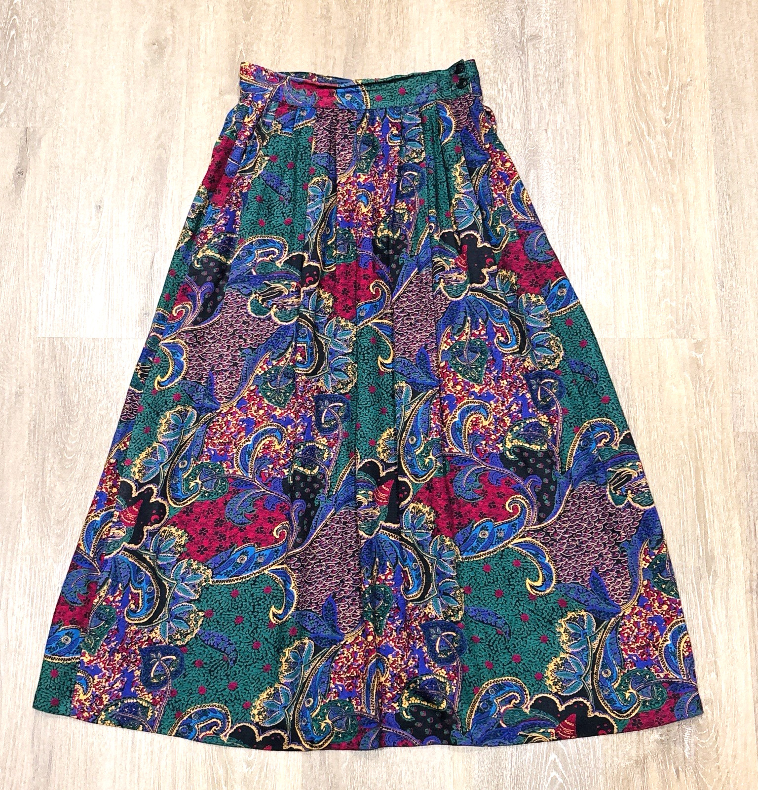 Vintage Maxi Skirt XS Paisley Jewel Tone 80s 90s Boho Dark Academia Romantic-image