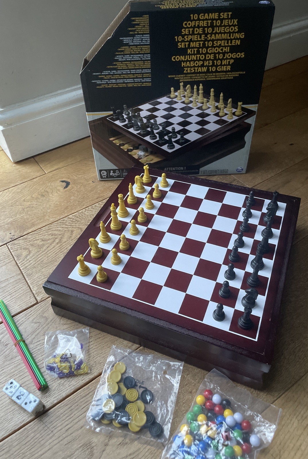 Spin Master Ten Game Set Inc. Chess Draughts Backgammon Wooden Board Complete