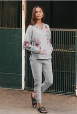 Johnny Was French Terry Freyde set Hoodie SZ L And Pants Joggers SZ M Gray