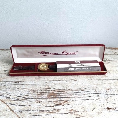 Vintage Etienne Aigner Horseshoe Watch Gold Tone Burgundy Lizard Strap