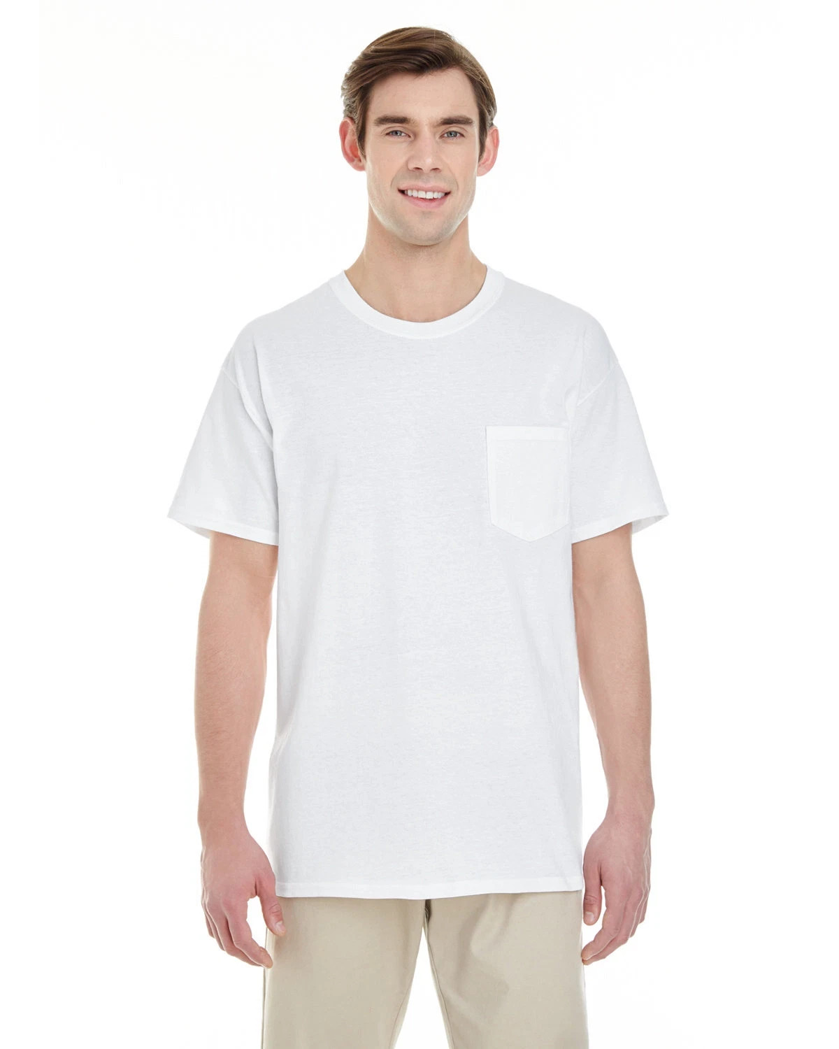 6- Pack White Gildan Unisex Heavy Cotton Pocket Stylish Plain T-Shirt - G530 image 2