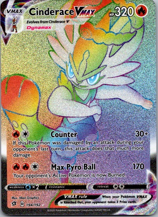 Cinderace VMAX (Secret) 194/192 SWSH02: Rebel Clash Secret Rare Fire NM