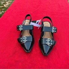 Size 6 Peyton Double Buckle black Slingback Flats by wild fable