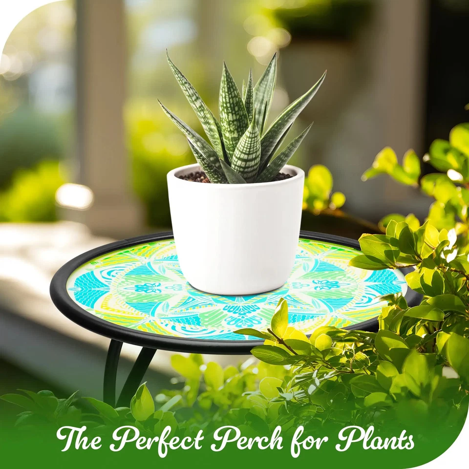 Mesa auxiliar exterior vidrio redondo G128 14 pulgadas patrón mandrágora soporte para plantas Foto 4 de 4