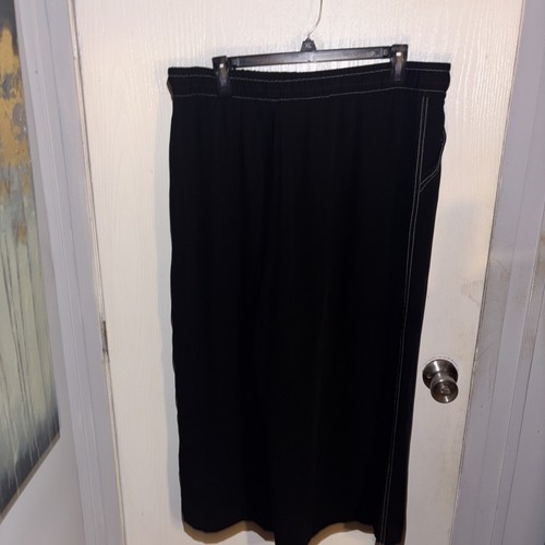 1.STATE Womens Wide Leg Casual Cropped Pants, black L White Stitching Tie Waist - Picture 2 of 10