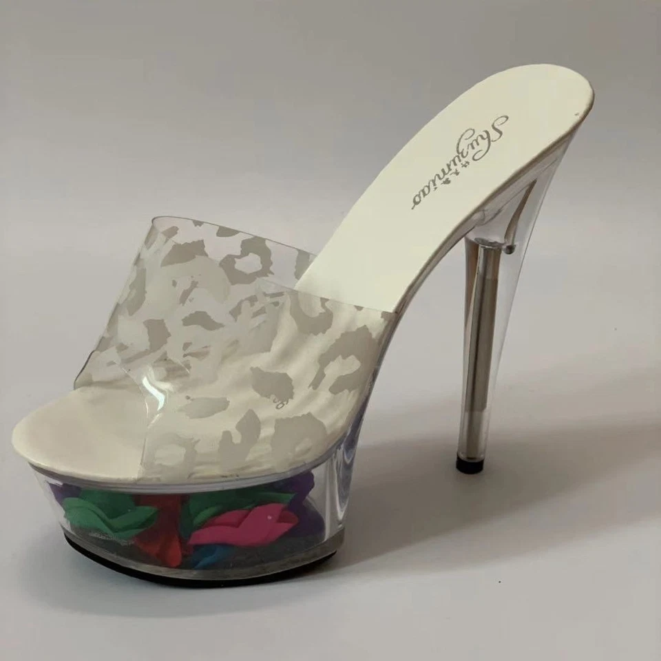 Sexy Sandalia Mujer Plataforma 15 cm Alto Stiletto Tacón Transparente Estampado Leopardo Foto 4 de 4