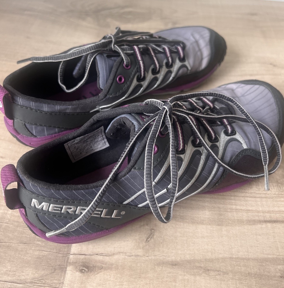 Merrell Lithe Glove scarpe da trail running a piedi nudi nere viola da donna taglia 7 5