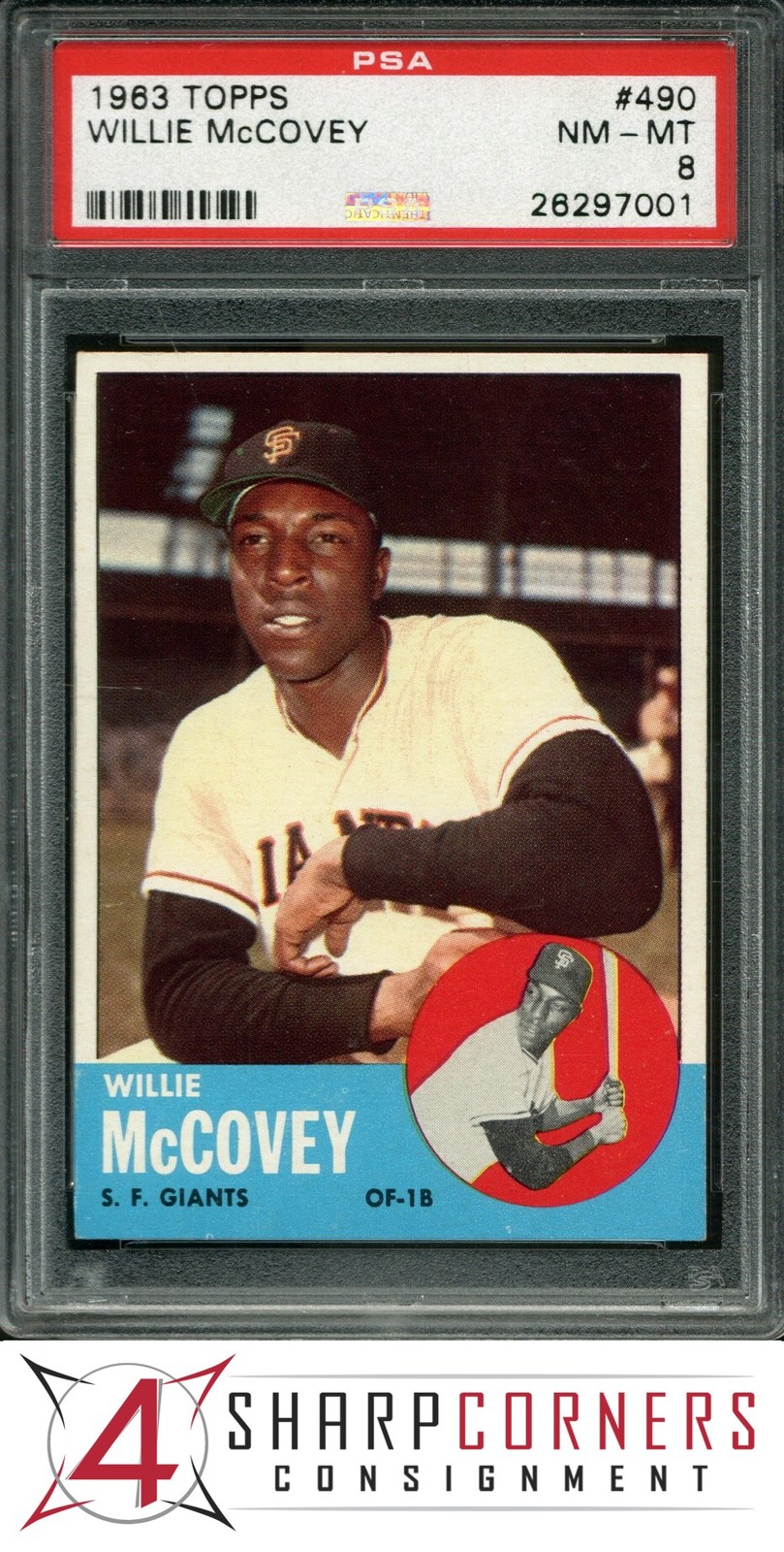 1963 TOPPS #490 WILLIE McCOVEY GIANTS HOF PSA 8