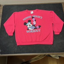 Vintage Disney Sweatshirt Womens Large Pink Graphic Minnie Mouse Workout 80s