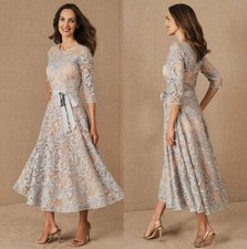 Gray Mermaid Mother of the Bride Dresses Lace Tulle V-Neck Evening Formal Gowns