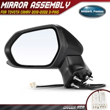 Driver Power Mirror with Manual Folding for Toyota Camry 2018-2024 3 Pins Black