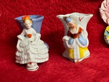 2 Miniature Victorian Ladies Attached to Vases Ladies of the Court