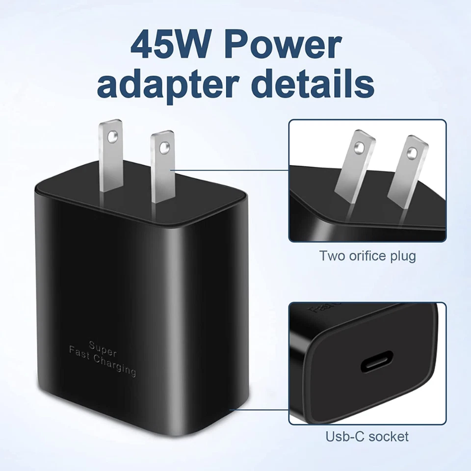 45W USB-C Fast Wall Charger+3FT Cable For Samsung S22 S23 Ultra FE Z Fold4 Flip4 - Image 3 of 4