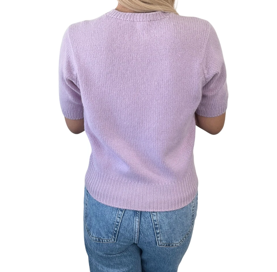 Suéter Tejido Manga Corta CHANEL Vintage Marca CC Logo Púrpura Cachemira Foto 4 de 4