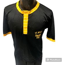 Vtg 70 80's FT MEADE COACHING Black Yellow MESH Ringer Nylon Coach JERSEY Shirt
