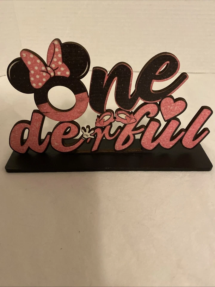 Decoración de mesa de madera Minnie Mouse 1er cumpleaños Disney decoraciones de pie Foto 3 de 4