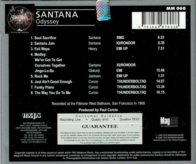Santana Odyssey The First Live Recording The Original Album BRAND