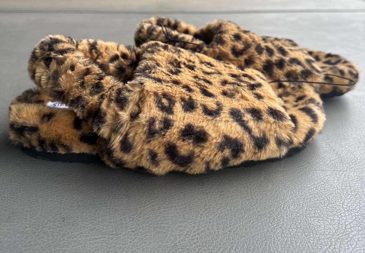 Steve Madden Fidget Slippers Leopard Cheetah Faux Fur Elastic