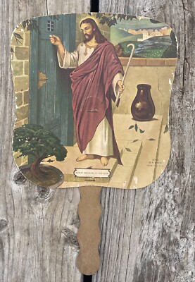 Vintage Paper Fan With Christ  Knocking At The Door  A. Scheer 8754