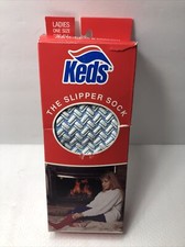 Vintage Ladies Keds Slipper Socks Traction Sole Blue 1981 New In Box