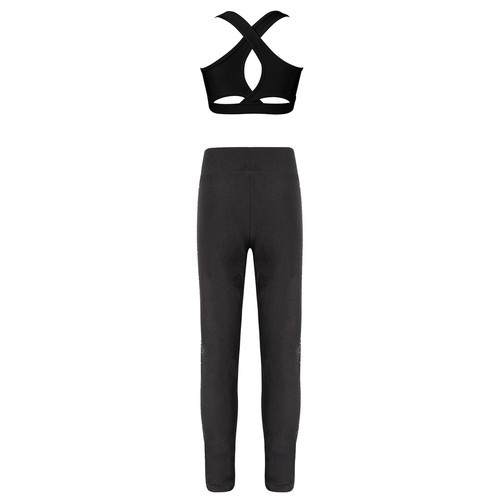 Kids Girls Crop Top With Leggings Breathable 2 Piece Dance Outfits Yoga Workout - Picture 9 of 61