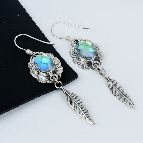Orecchini In Gemma Mystic Topaz In Argento Sterling 925 Fatti A Mano Per Regali - 第 1/4 張圖片