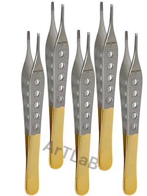 9x9 Teeth Adson Brown Tissue Forceps, Straight, Gold Perforated Handle Stainless