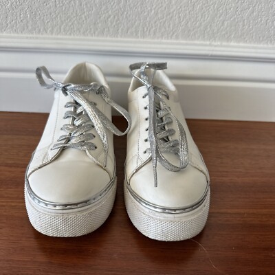 Women's White Tennis Shoes with Silver shoestrings Size