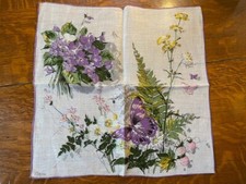 Vintage Unused Colette Hanky Butterfly Strawberries Ferns Violets NOS Handrolled