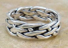 WIDE .925 STERLING SILVER WOVEN BAND RING size 11 style r3204