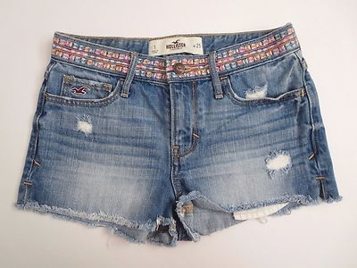 NEW Hollister Women Denim Shorts High Rise Waisted Destroyed Size