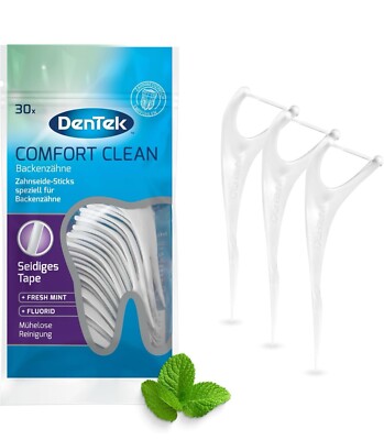 Dentek Comfort Clean Zahnseide Sticks  Backenzähne Fluorid Zahnstocher 30 Stk.