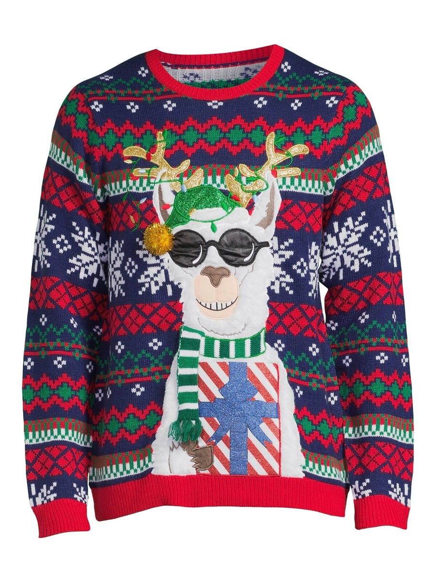 Holiday Time Christmas Sweater Llama Ugly Christmas Sweater Long Sleeves  Size L