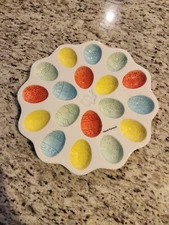 Easter Colorful Deviled Egg Serving Platter Excellent Condition 18 Deviled Eggs
